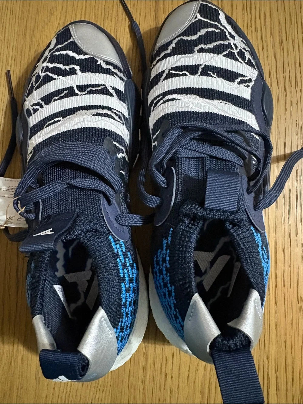 adidas Navy, White and Silver Knit Athletic Sneakers